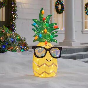 3 Ft LED Pineapple Tinsel Christmas Yard Decor Coastal Beach Tropical Holiday